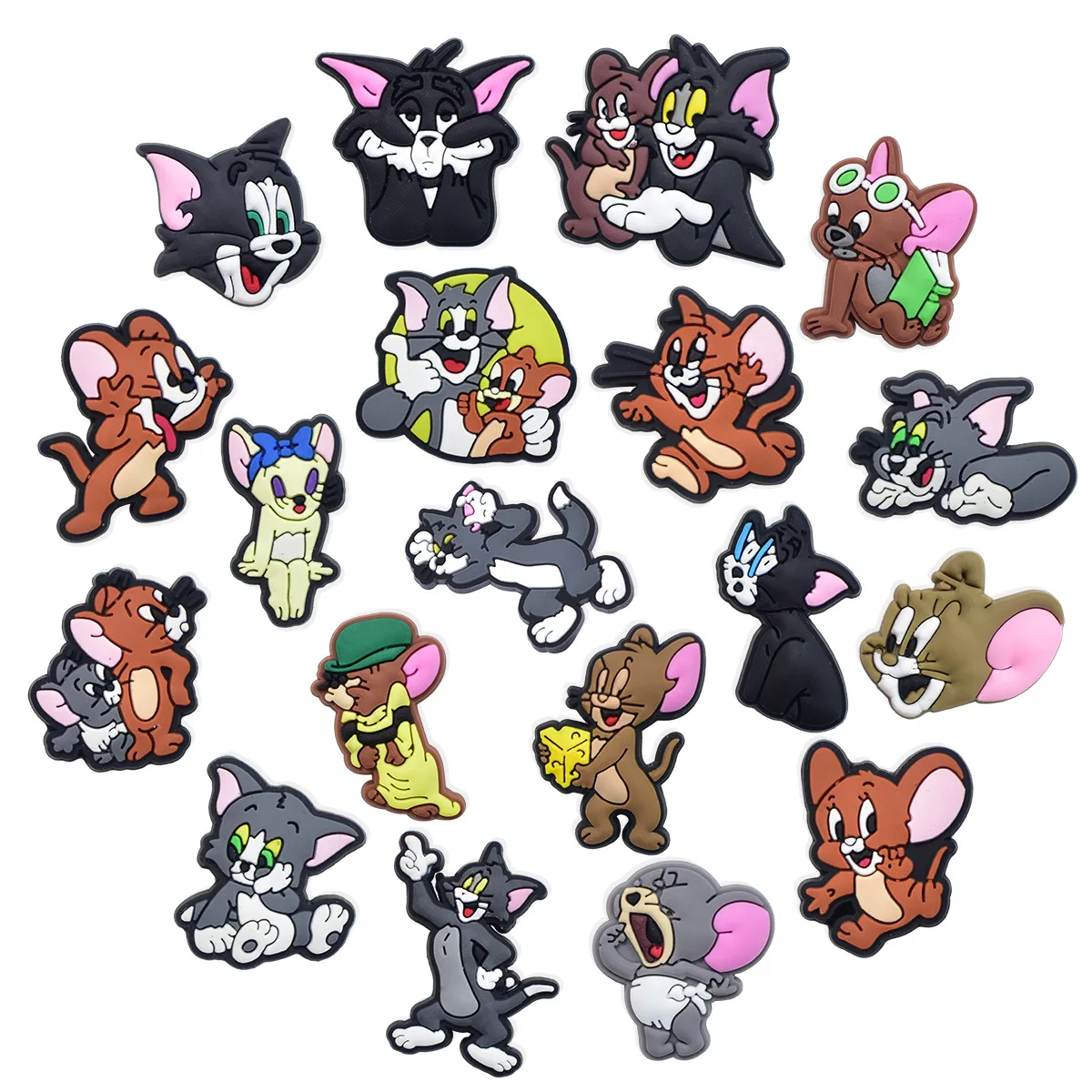 19pcs Set New Popular Funny Pose Tom And Jerry PVC Shoe Charms Easy To Use Removable Decor For Clogs Great Cartoon Fan Gift