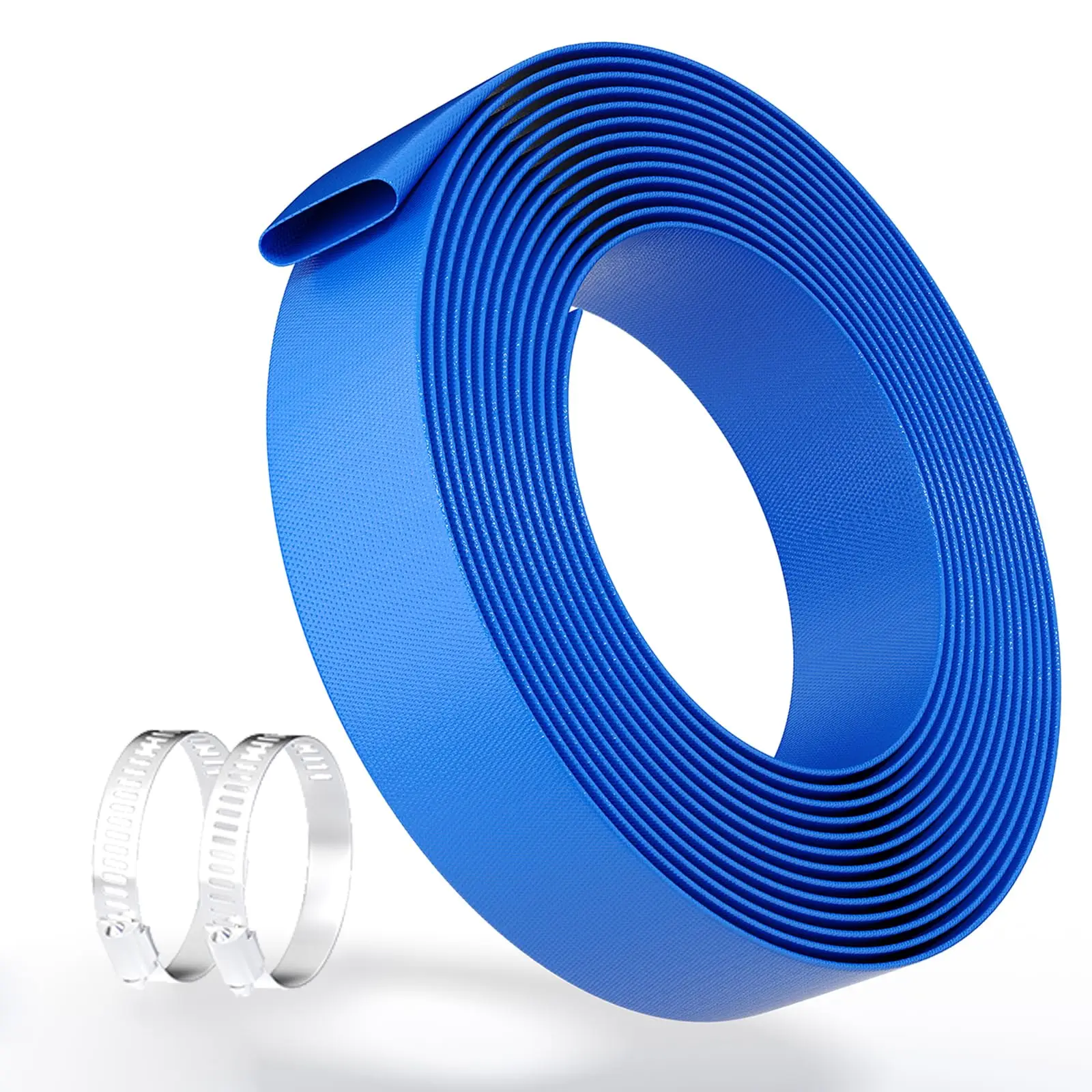 Pool Backwash Hose 1.5/2 Inch 50/100FT, Heavy Duty Reinforced PVC Lay Flat Drain Hose with 2 Clamps For Inground Above Ground Pools