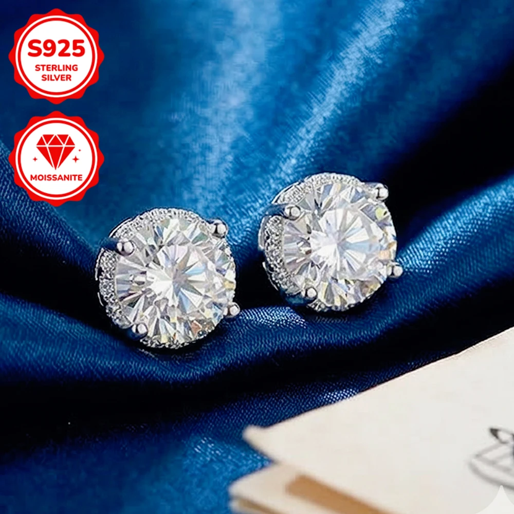 

1 Pair 1Carat S925 Sterling Silver Synthetic Moissanite Four-prong Earrings, Suitable for Both Men and Women