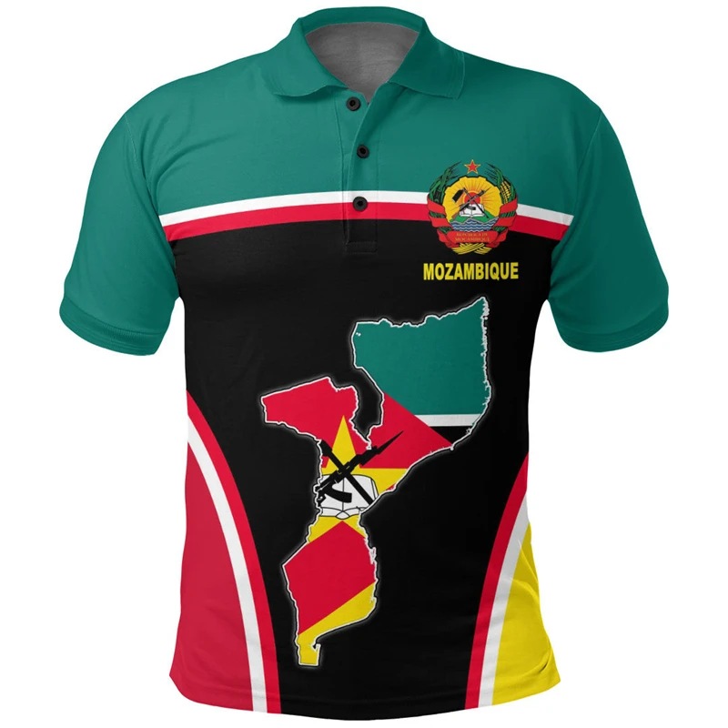 3D Printing Mozambique Flag Map Polo Shirts For Men Clothing Summer Short Sleeve Oversized Male Jersey Tees Tops Mens Streetwear