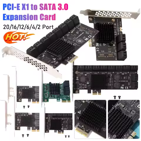 PCIE Adapter PCI-Express X1 to SATA 3.0 Expansion Card 2/4/6/12/16/20 Port PCIE Expansion Card 6Gbps High Speed PCIE Adapter