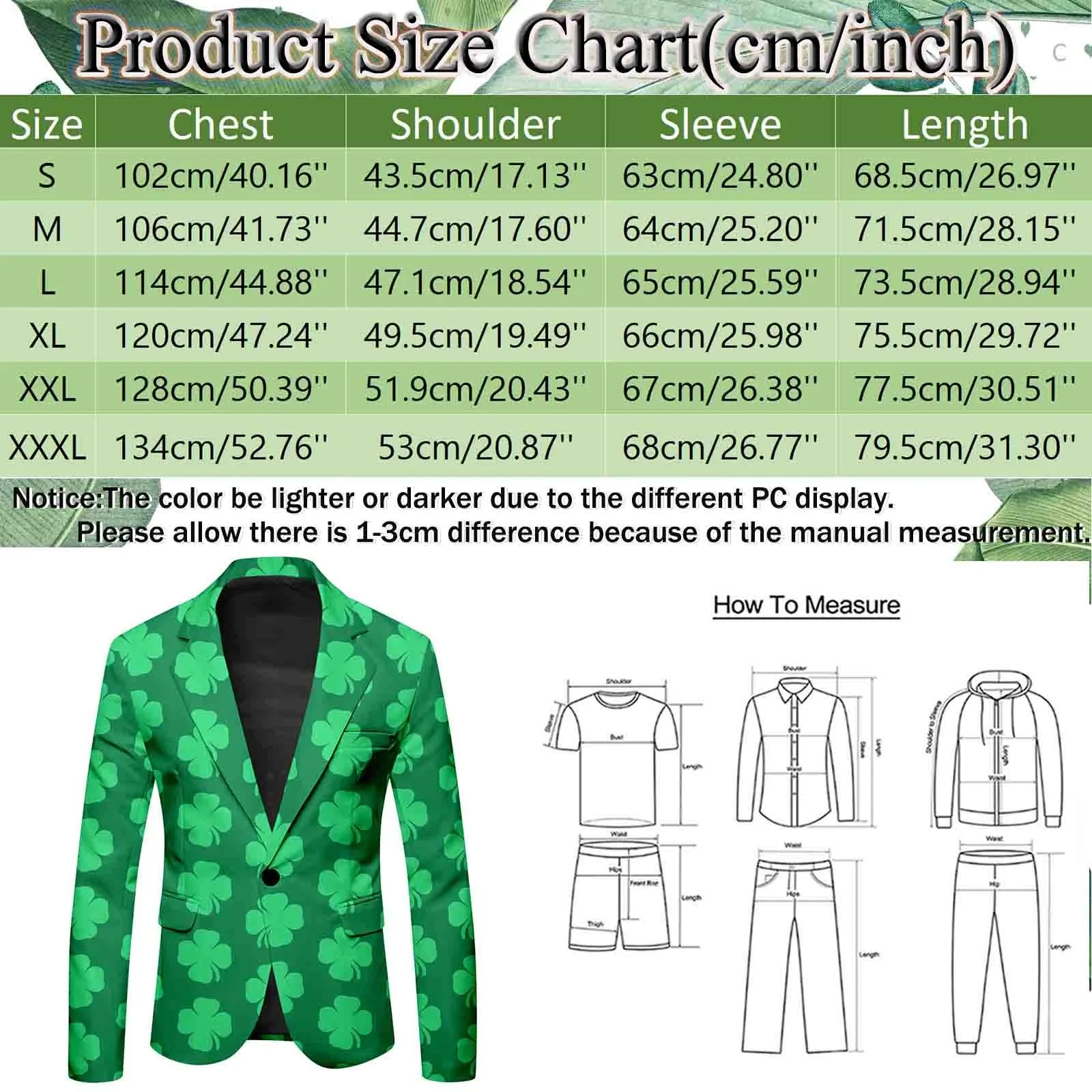 Male St Patricks Day Long Sleeve Jacket With Printed Buttons And Multiple Pockets For Holiday Party Events Coat Fashion Silm