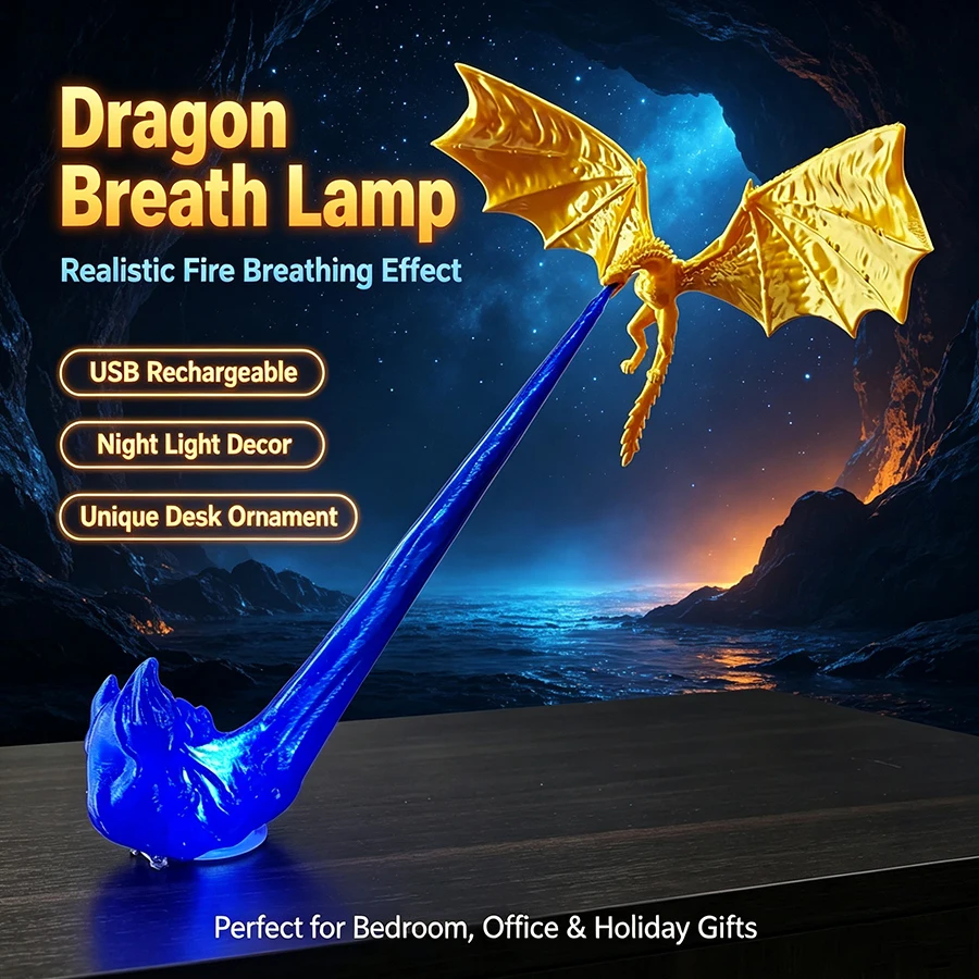 3D Custom Printed Fire Breathing Dragon Flying Dragon Shelf Decor Lover Gift for Halloween Model Lamp Desktop Ornament