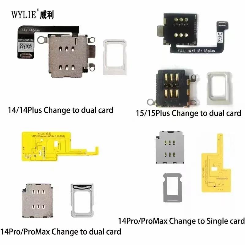 Wylie ESim แปลงเป็น SIM Dual Card Flex Cable สําหรับโทรศัพท์มือถือ 14 15 16 Pro Max Esim ไปยังซิมการ์ดสล็อตถาดเปลี่ยน