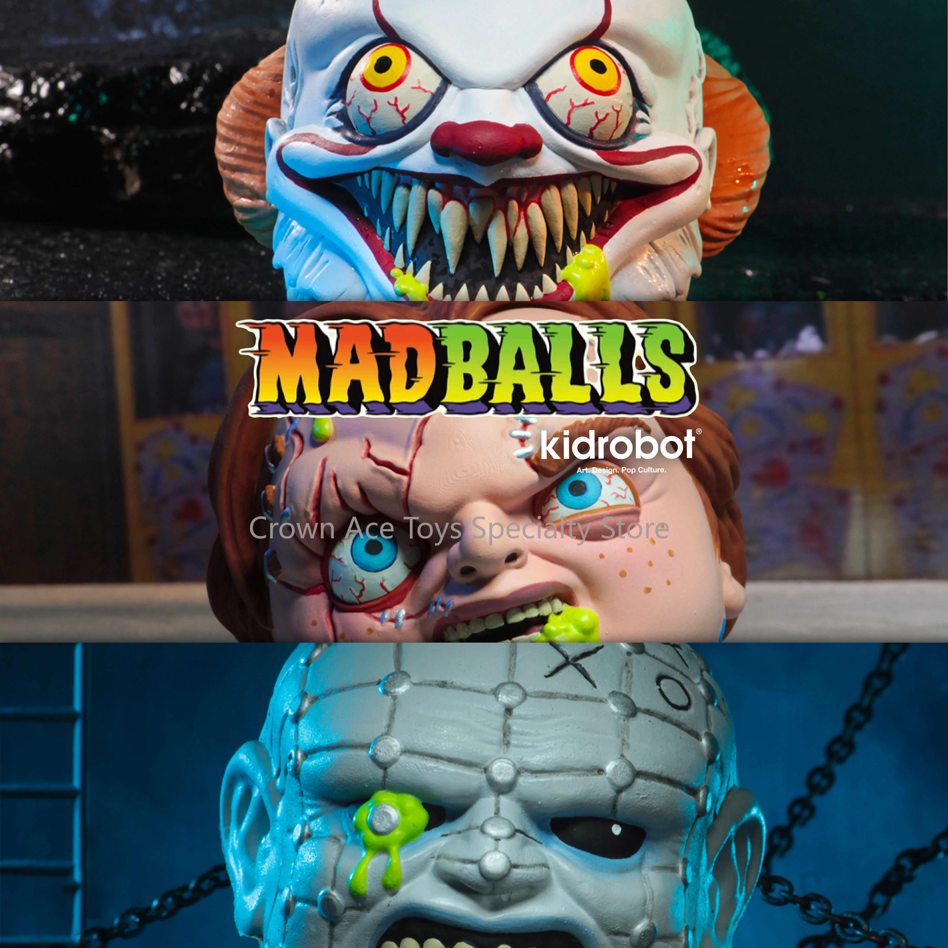 In Stock Kidrobot Madballs Horrorballs Chucky Pennywise Pinhead 4in Anime Figures Premium Collectible Desktop Toys Birthday Gift