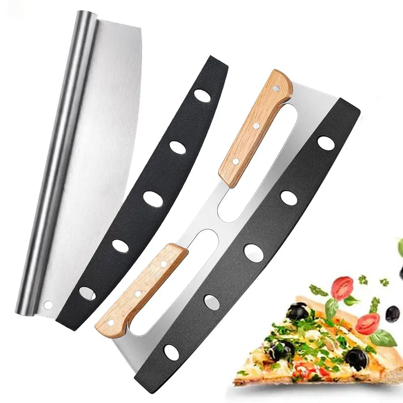 14 inch Large Pizza Cutter Sharp Rocker Blade Stainless Steel Pizza Slicer Knife with Cover Kitchen Pizza Tools Accessories