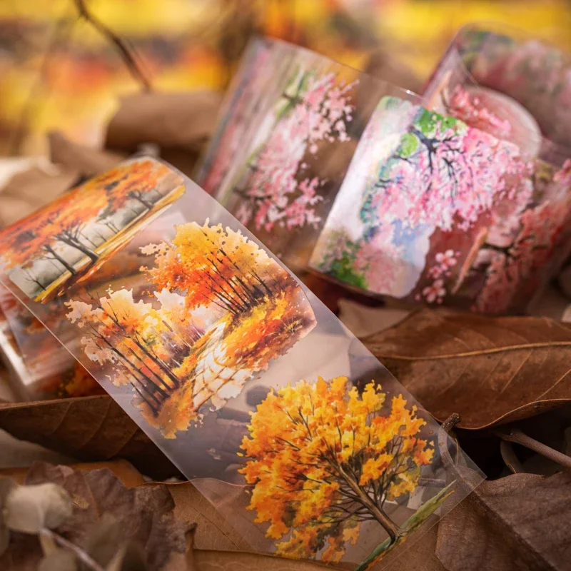 60mm * 2m PET forest tree tape DIY scrapbook decoration album collage magazine material planning aesthetic tape image 4
