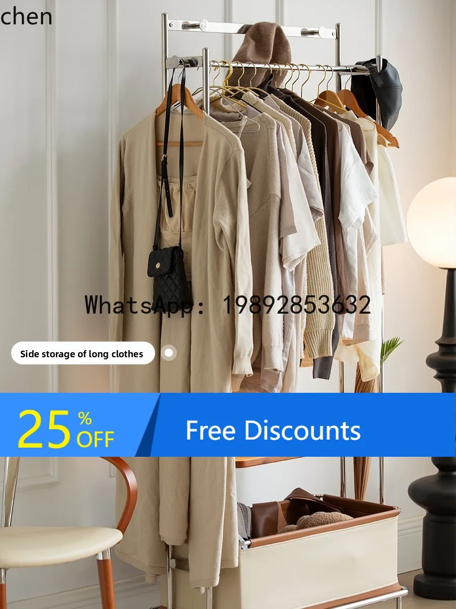 

solid wood coat rack floor mobile hanger bedroom stainless steel clothes rack