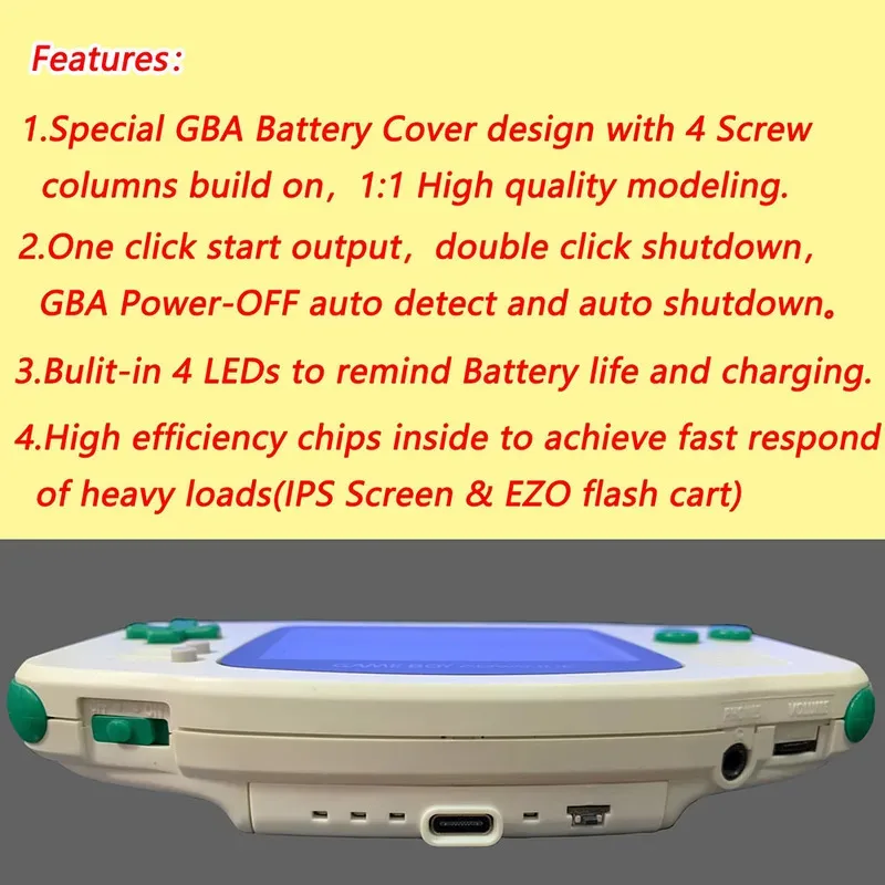 

Rechargeable Lithium GBA Battery Module Replacement For Game Boy Advance Compatible Highlight Brightness
