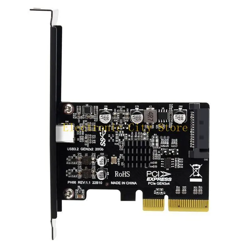 Tarjeta adaptador PCI-E chip ASM3242 PCIe a Tipo-C USB3.2 Gen2 Expansión Riser 20Gbps Transferencia rápida para