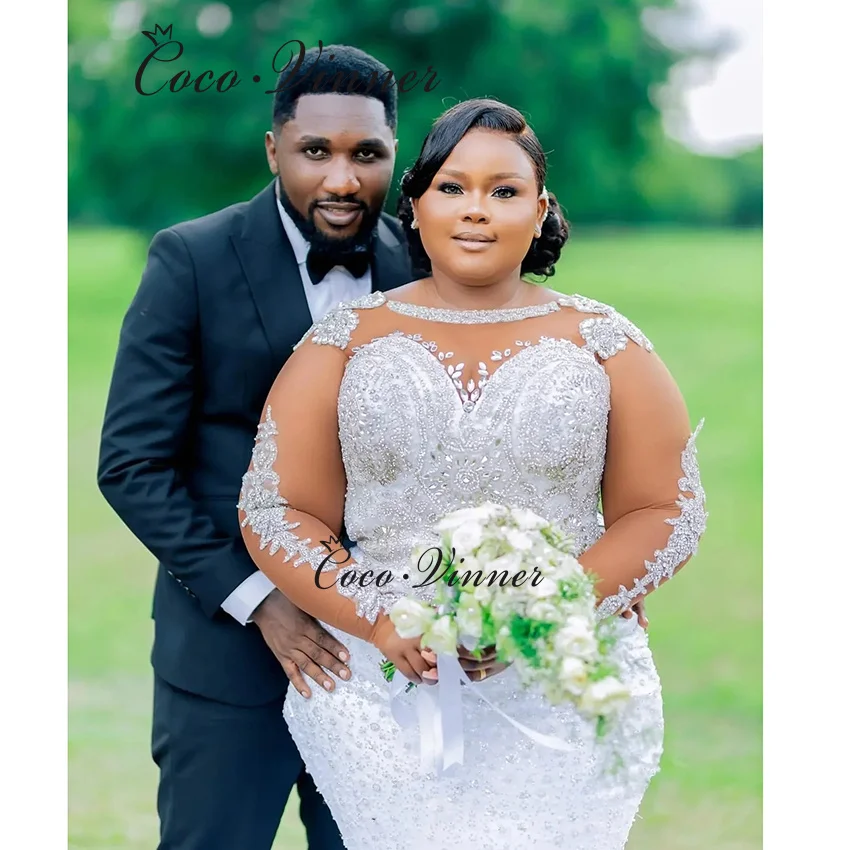 

Customized Illusion Long Sleeves Mermaid Wedding Dress With Ruffle Train 2026 New Beaded Emboridery Quality Wedding Dress W1500