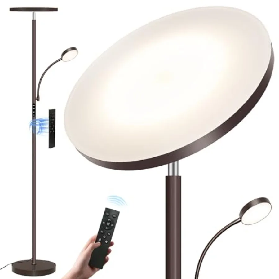 

Floor Lamp-42W/4200LM Super Bright Floor Lamp, Dimmable 2-in-1 LED Floor Lamp for Bedroom, Torchiere Floor Lamps with Remote an