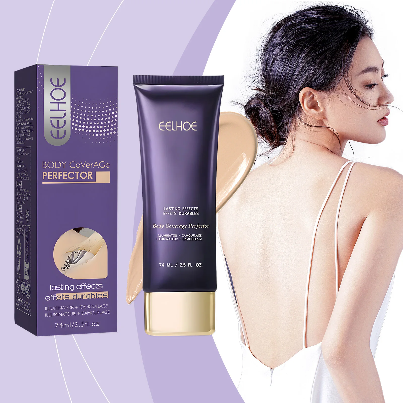 Natural color body concealer cream, covers blemishes on face and body, evens skin tone, long-lasting invisible concealer