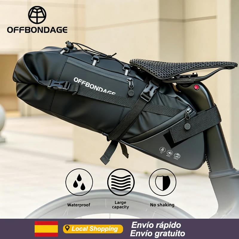 OFFBONDAGE 12L Fahrrad-Satteltasche Wasserdichte Erweiterbare Fahrrad-Sitztasche Fahrrad-Hecktasche mit Großer Kapazität für Rennrad und Mountainbike MTB-Hecktasche Fahrrad-Zubehör