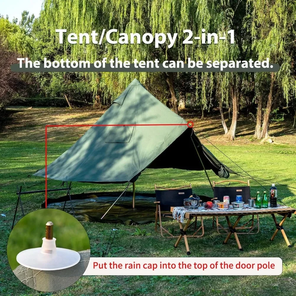 Cotton canvas bell tent with stove jack for family camping, four season tent with zippered removable floor