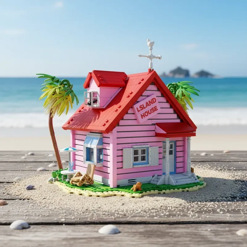FUNXINEE 1434PCS Master Roshi Eilandhuis Bouwstenen Anime Seaside Villa Houten Cabine Creatieve Model Kit Gift