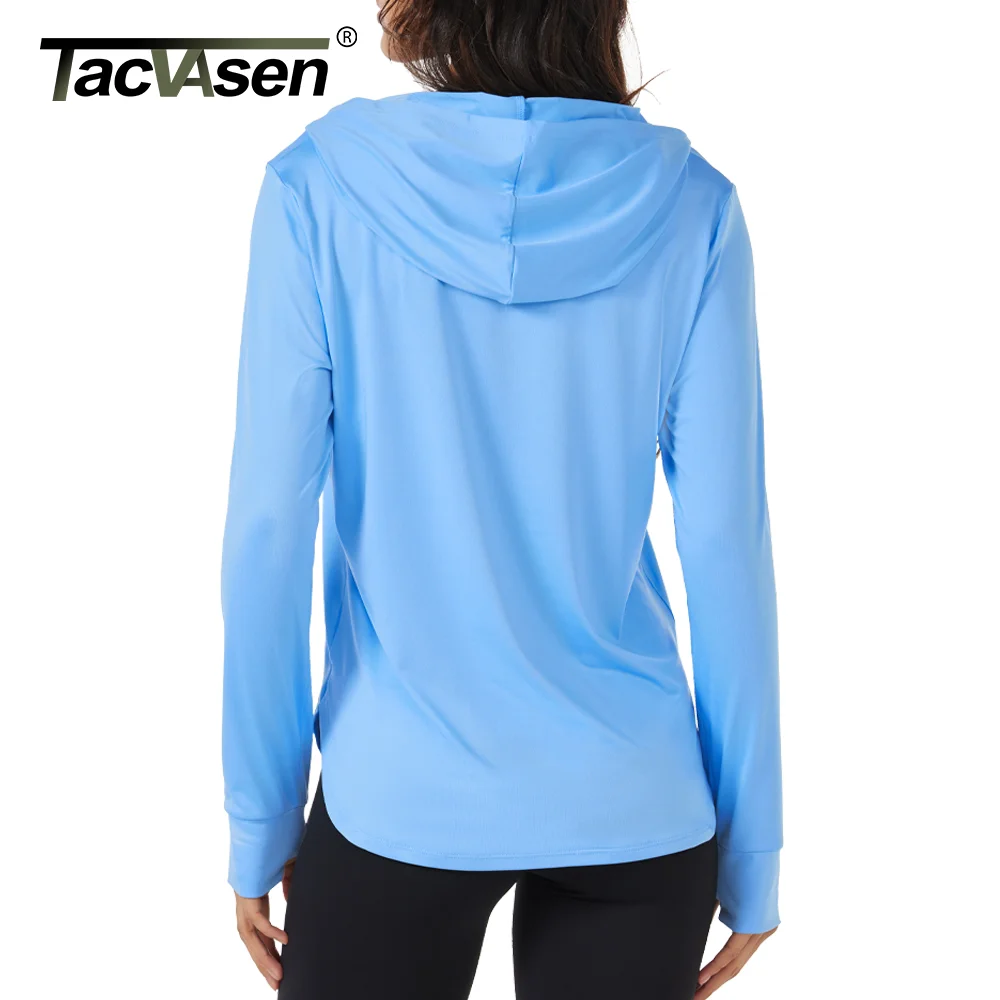 TACVASEN UV Protection Hooded Sun Shirts Women's Thumb Hole Long Sleeve Hiking T-Shirts Summer Casual Tops Outdoor Lightweight