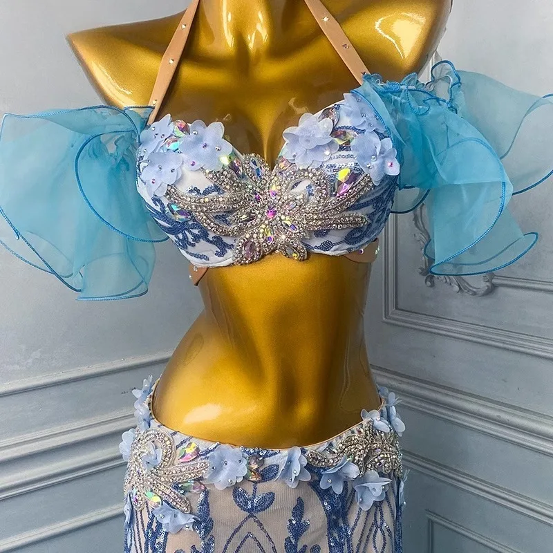 Customized Belly Dance Clothing Performance Dress Female 2025 New Set Eastern Dance Costumes Practice Dress Set Blue Bra Skirt