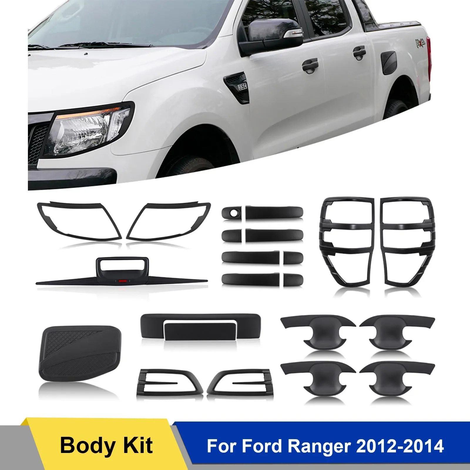 Cover Set Tail Light Cover Headlight Cover Tailgate Surround Trims Fuel Filler Cap For Ford Ranger 2012-2014 Wildtrak XLT XLS XL