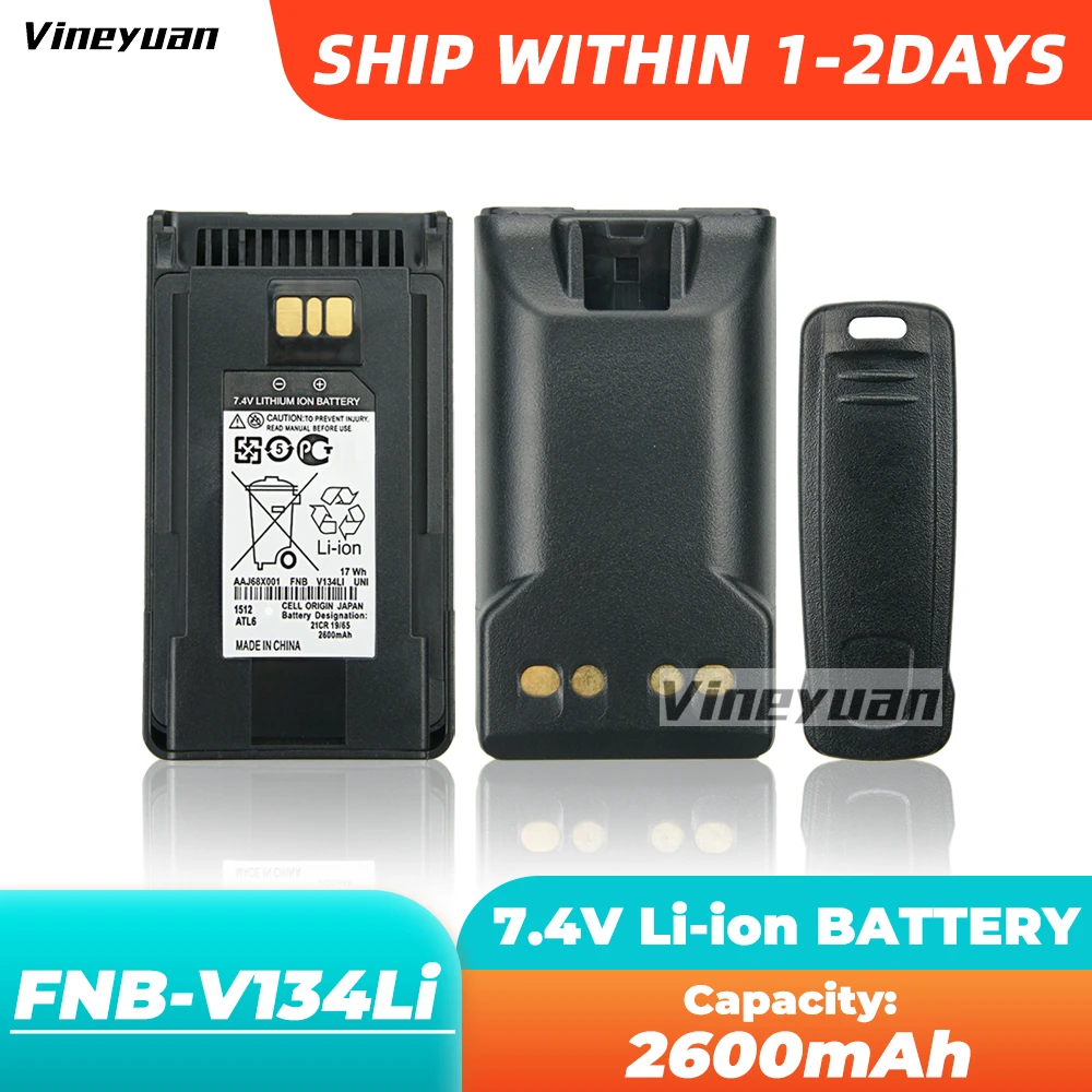 2PCS FNB-V134Li  V133Li  2600mAh Replacement Battery for Vertex EVX-231 EVX-230 EVX-261 VX-451 EVX-530 Radio with Belt Clip