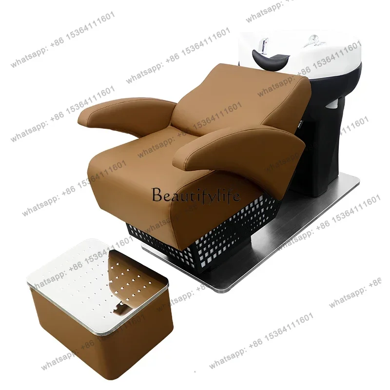 

D30Barber Shop Shampoo Chair Hairdressing Shop Ceramic Deep Basin Half Lying Flushing Bed Fashion Simple for Hair Salon