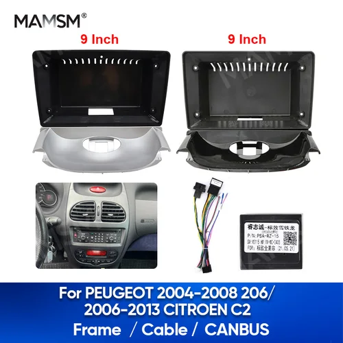 MAMSM para PEUGEOT 2004-2008 206/2006-2013 CITROEN C2 9 pulgadas Fascias reproductor de Radio de coche 2 Din Panel tablero cubierta marco