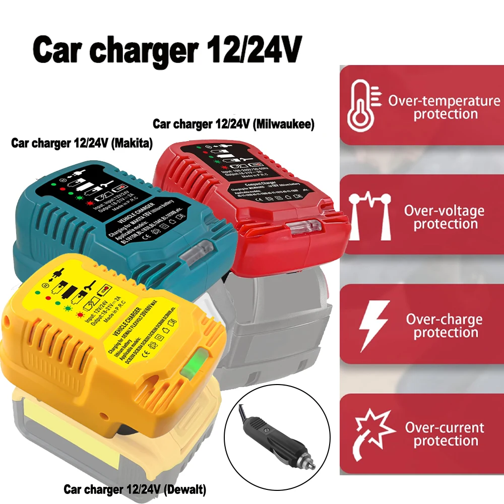 

Мини-компактное автомобильное зарядное устройство для Makitas/Milwaukee/Dewalt 18 В 20 В, литий-ионный аккумулятор, автомобильное зарядное устройство, зарядное устройство для прикуривателя
