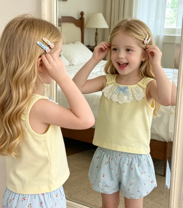 Girls Suit 2026 Spring and Summer New Childrens Clothing Korean Girl Baby Sweet Lace Edge Vest Broken Flower Shorts Two Sets