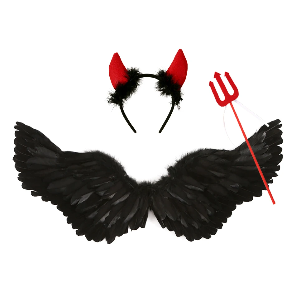 Kids Angel Feathers Wings Halloween Party Devil Wings Stage Performances and Cosplay Events Props Set Kids Accessories