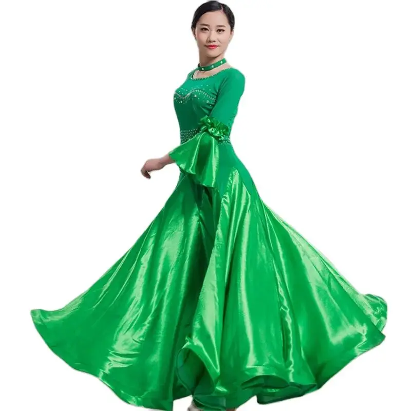 Satin Ruffle Standard Ballroom Dance Dress Flowy Lyrical Dance Costumes Party Dress Foxtrot Tango Rumba Ball Gown