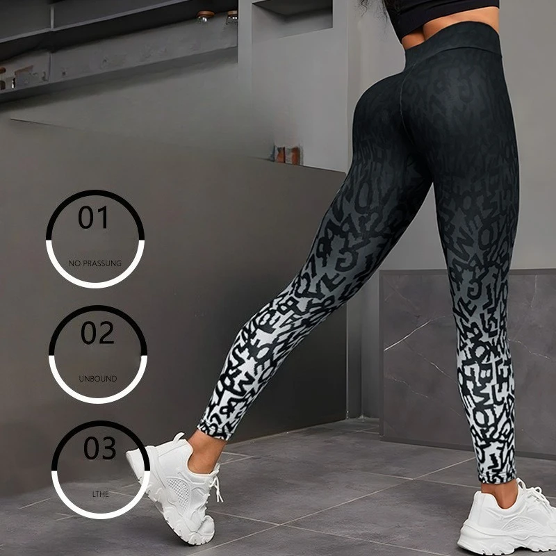 Gradient Print Women High Waist Leggings Seamless Sexy Hip Liftting Leggings Gym Workout Running Slim High Elastic Yoga Leggings