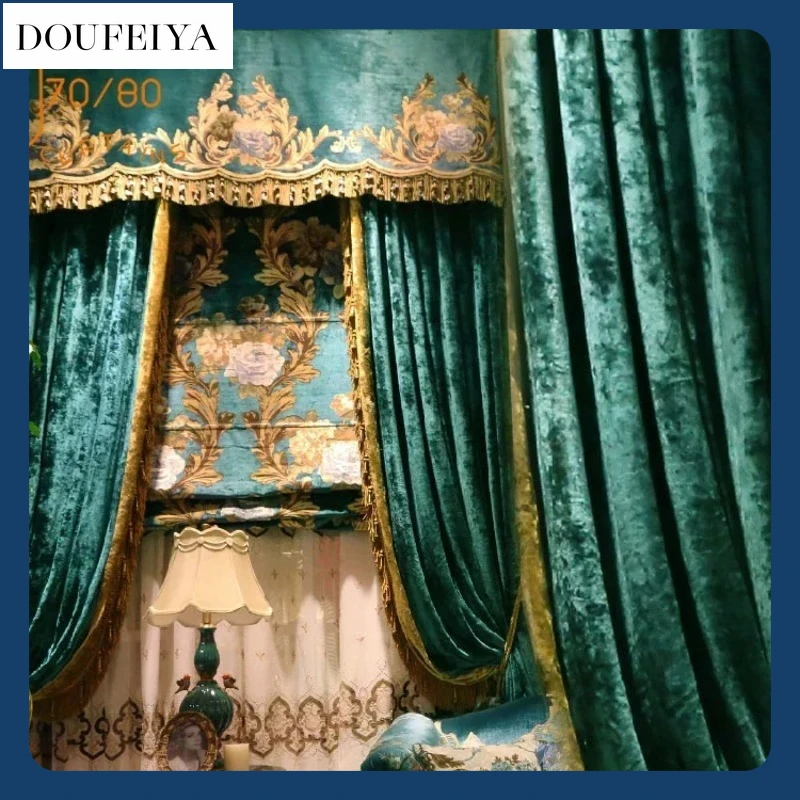 

Luxury Dark Green Solid Flannelette Retro Thickened Blackout Curtains for Bedroom Living Room Window Customized Finished Fashion
