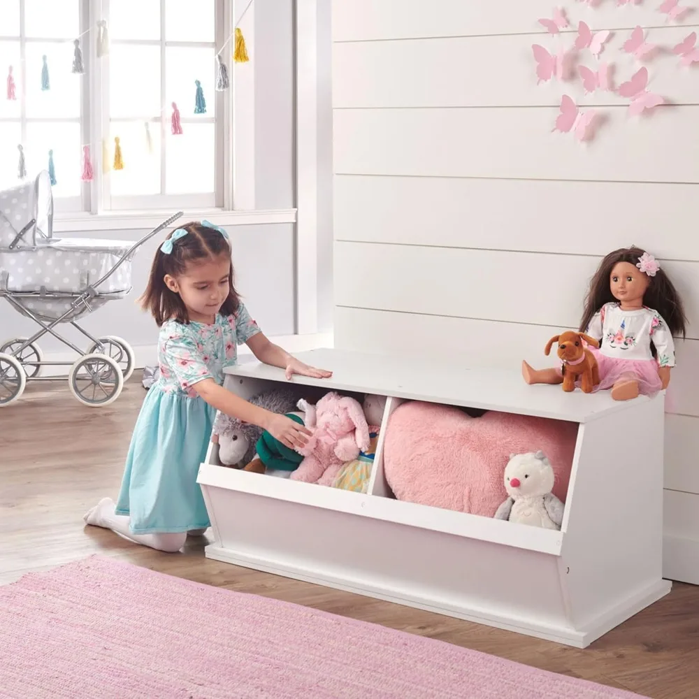 Two Bin Stackable Toy Storage Organizer - Modular Wood Panel for Toys, Books & Crafts