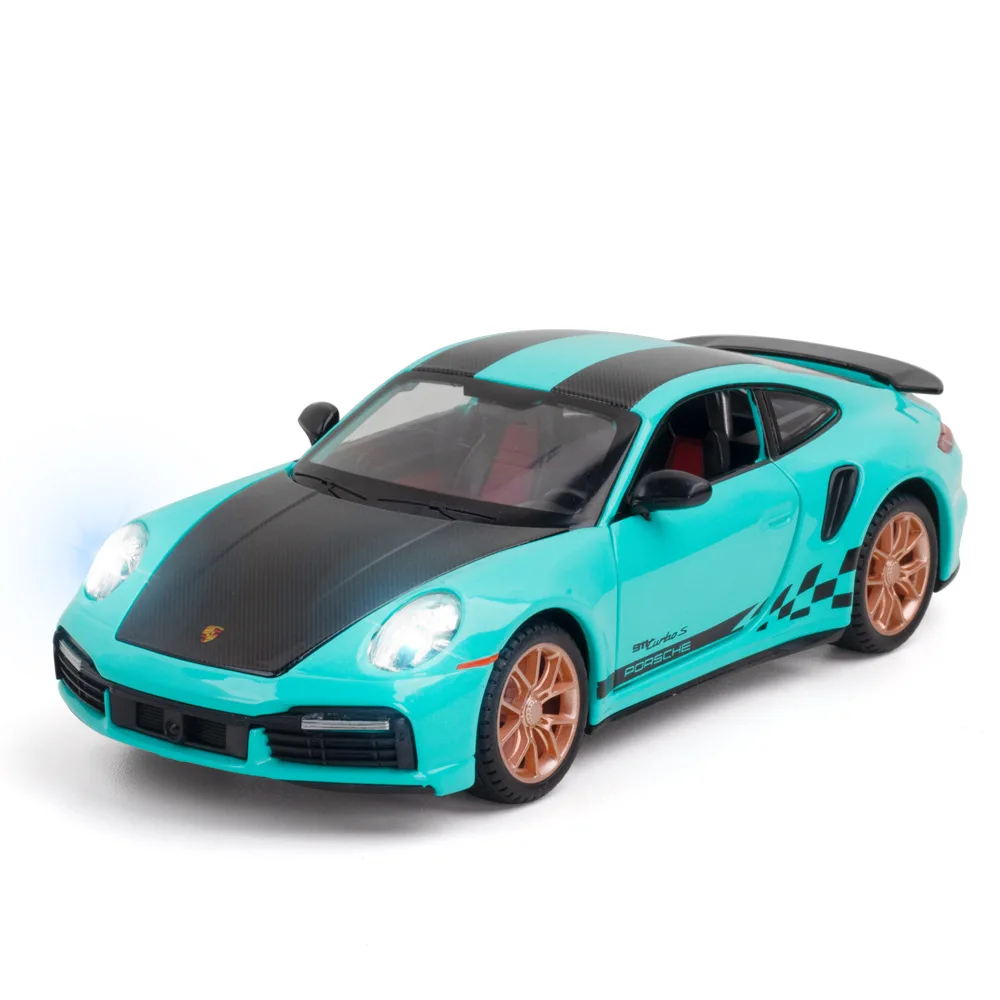 1/24 911 Turbo S Toy Alloy Car Model with Sound and Light Pull Back Function Simulation Vehicle Model Collection Gift for Friend