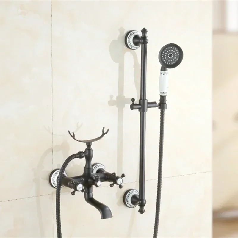 Shower Faucet Set Black Bronze Simple Telephone Shower Bidet Shower Ceramic Fixed Rotatable Type Metered Faucets