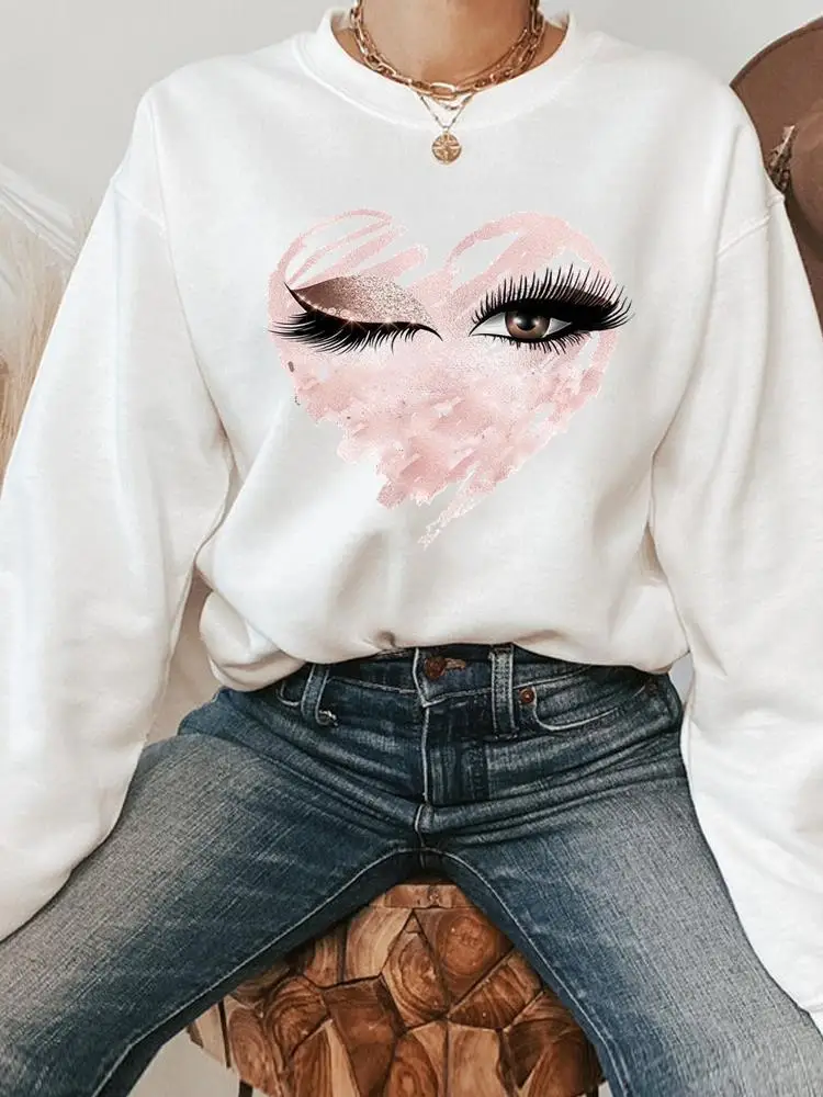 

Sweatshirts Love Heart Watercolor Eye Lashes 90s Autumn Pullovers Spring Graphic Fashion Fall Casual Print Female Women Clothing