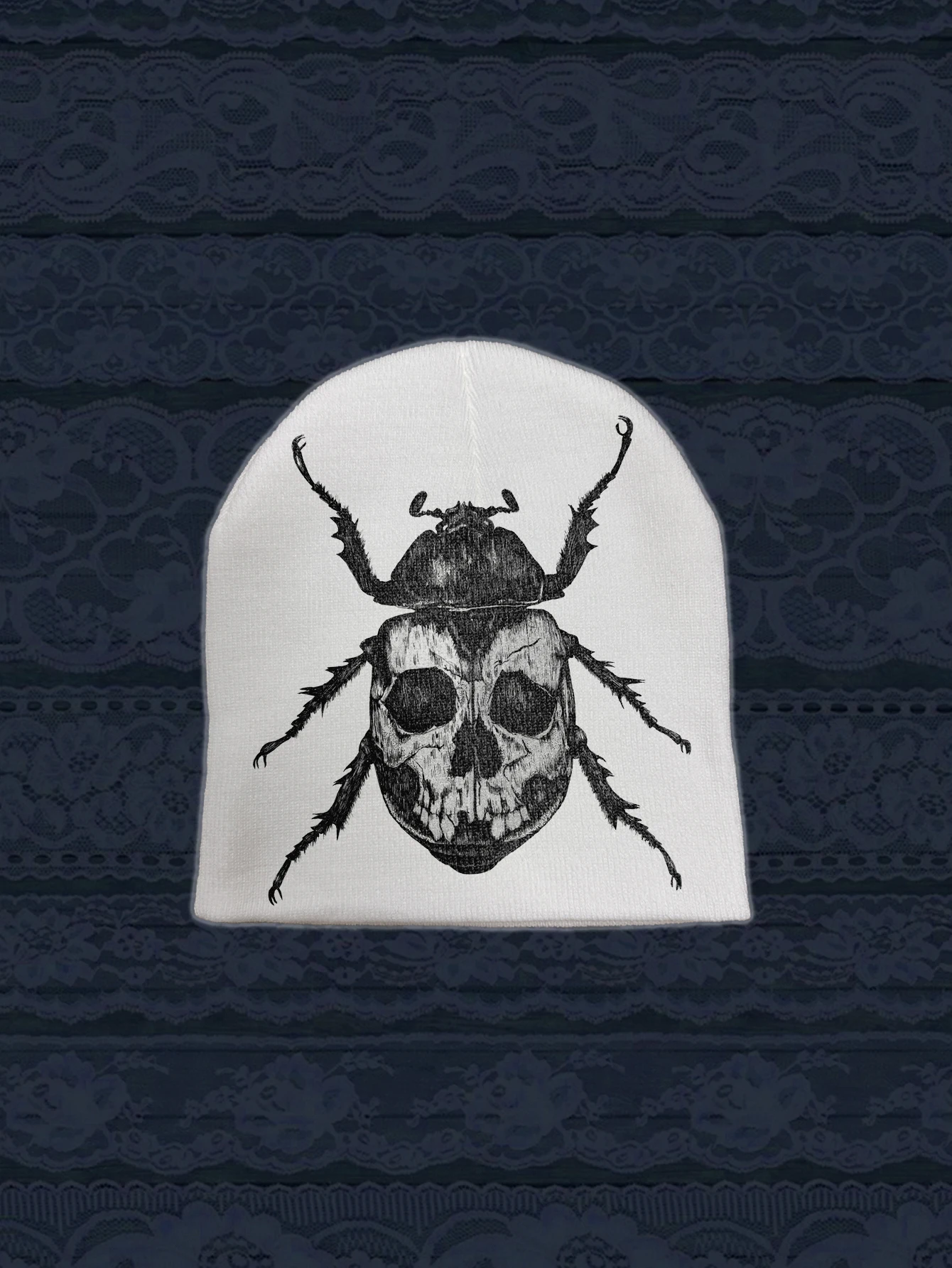 Topi Rajut Pola Serangga Monokrom Retro Estetika Gelap Gotik Topi Rajut Pola Serangga Hitam Minimalis Topi Rajut Hangat Musim Dingin Uniseks