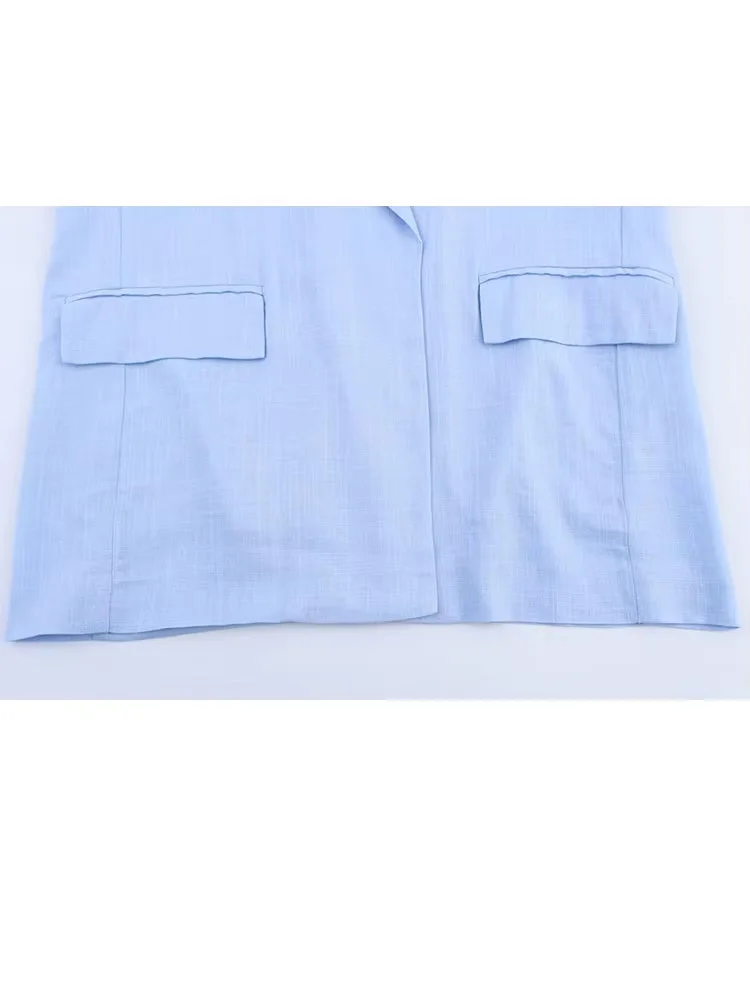 بدلة نسائية متينة من HH بياقة مقلوبة وأكمام طويلة وجيوب واحدة الصدر + سراويل مزخرفة بخصر مطاطي قابلة للطي