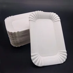 100Pcs Rectangular Cake Tray White Paper Plate Disposable Dinner Cake Tools