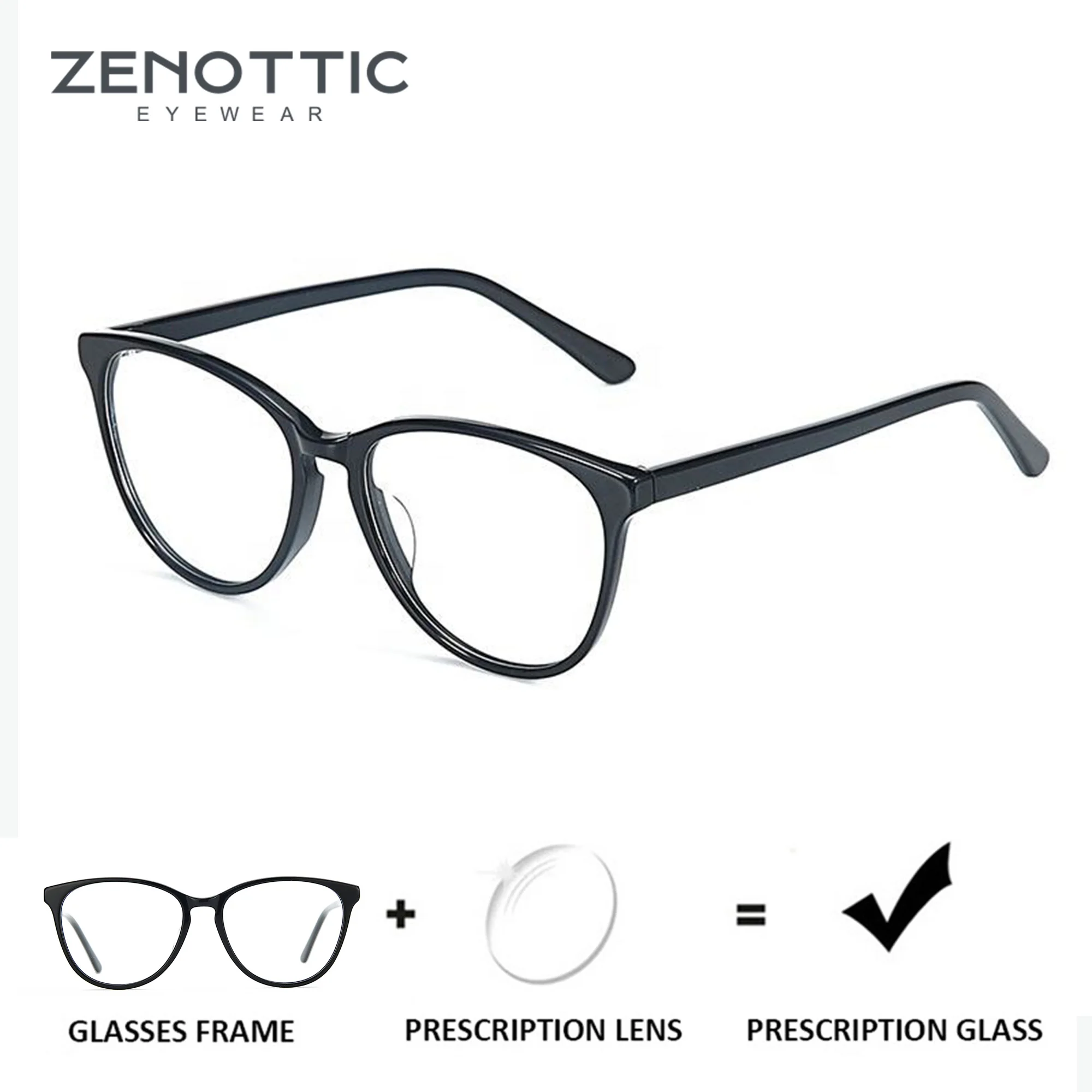 ZENOTTIC Fashion Square Acetate Prescription Glasses Anti Blue Light/Photochromic/ Hyperopia/Progressive Eyeglasses for Women