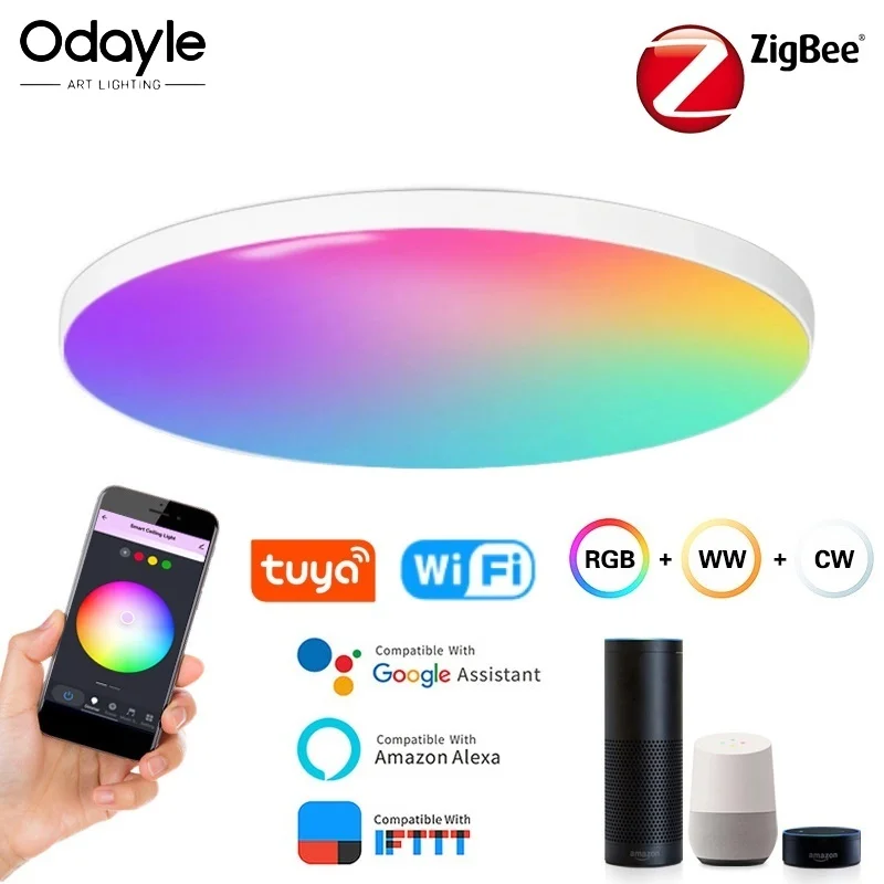 Tuya Smart Zigbee 3.0 Потолочный светильник Wi-Fi RGB Пульт дистанционного управления Alexa Google Voice APP Диммируемая спальня Декор комнаты Светодиодный потолочный светильник