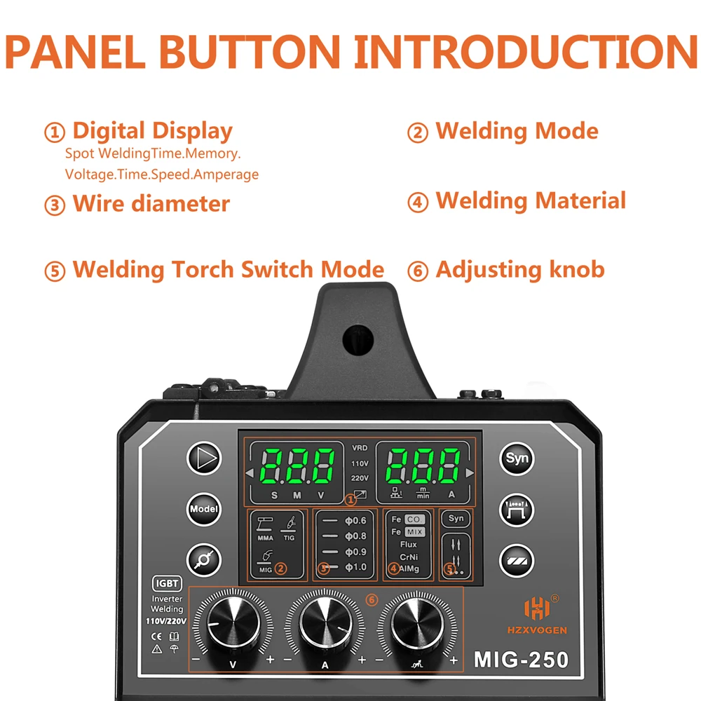 HZXVOGEN 4 in1 Aluminum Welder 200A 110V/220V Digital MIG/Lift TIG/Stick Welding Machine Non-Noise Lift Tig Gas Gasless Welder