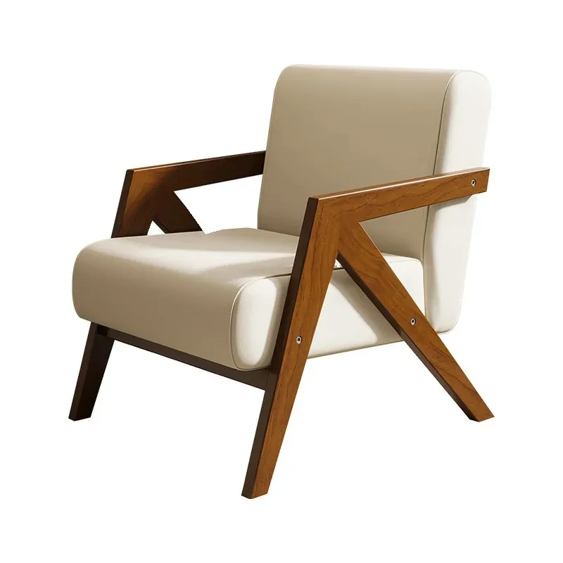 

Medieval Solid Wood Single Sofa Chair Home Bed and Breakfast Hotel Living Room Negotiation Leisure Chair Retro
