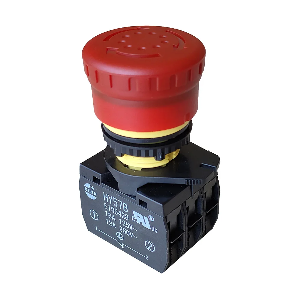 Imagem -03 - Interruptor Vermelho do Botão da Parada da Emergência de Kedu tipo Giratório Ação de Pressão Hy57b 18a 125v 12a 250v 400v 2nc 3nc