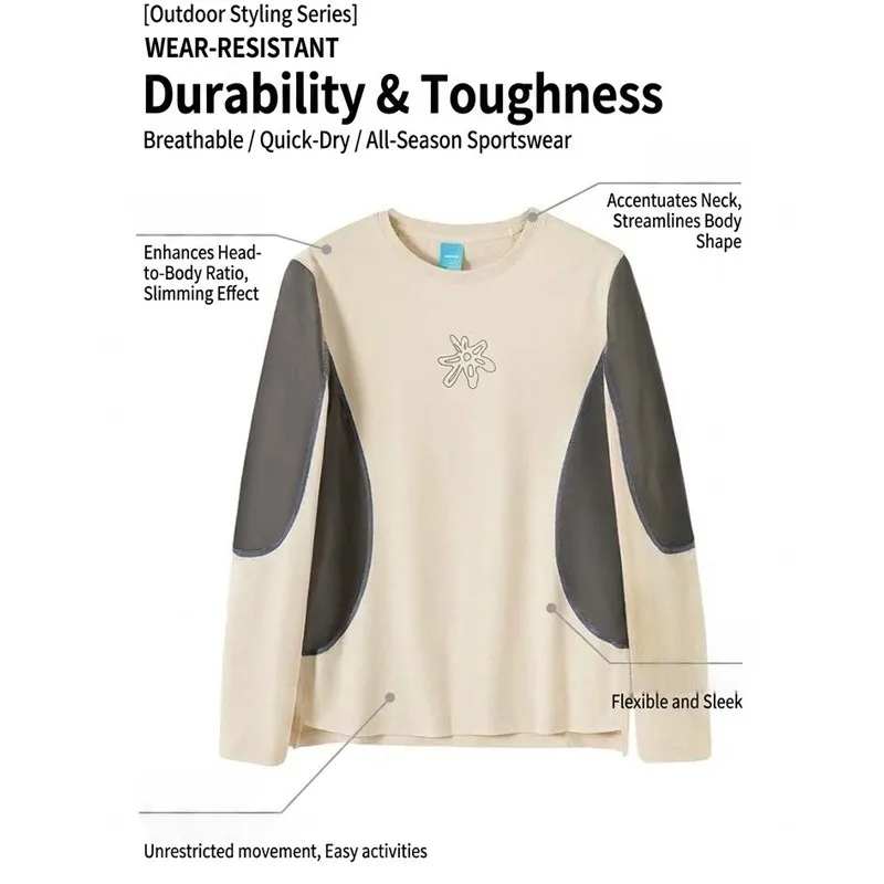 Unisex Outdoor Atmungsaktives Schnelltrocknendes Langarm-T-Shirt – Leichtes Color-Block Raglanärmel-Oberteil zum Wandern & Laufen – Detail 5