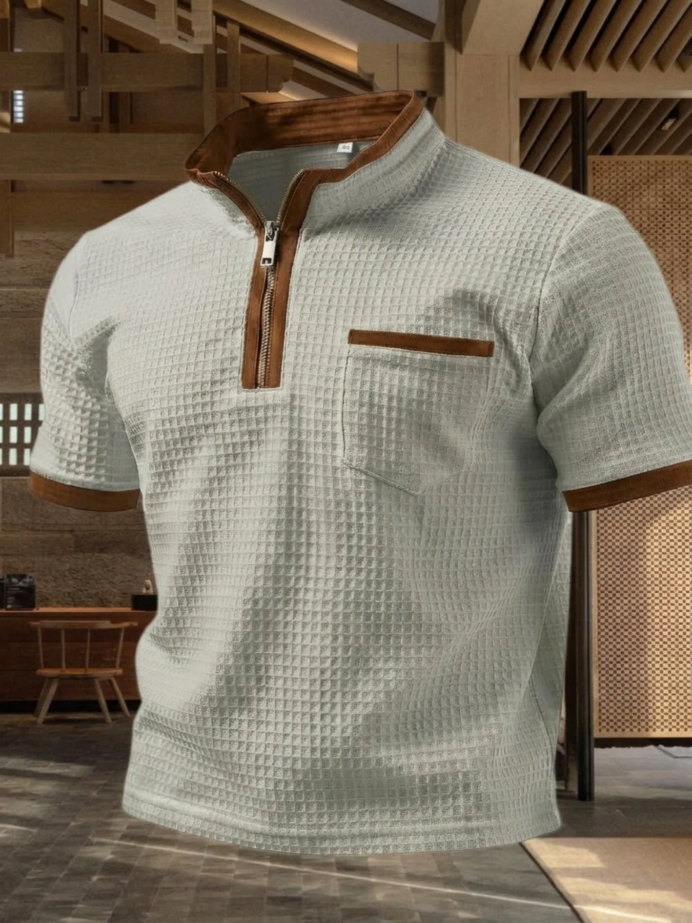 Men's Solid Zipper Social Polo Shirts for Men Summer Henry Collar Short Sleeve Golf Personality Casual Breathable Sports Top