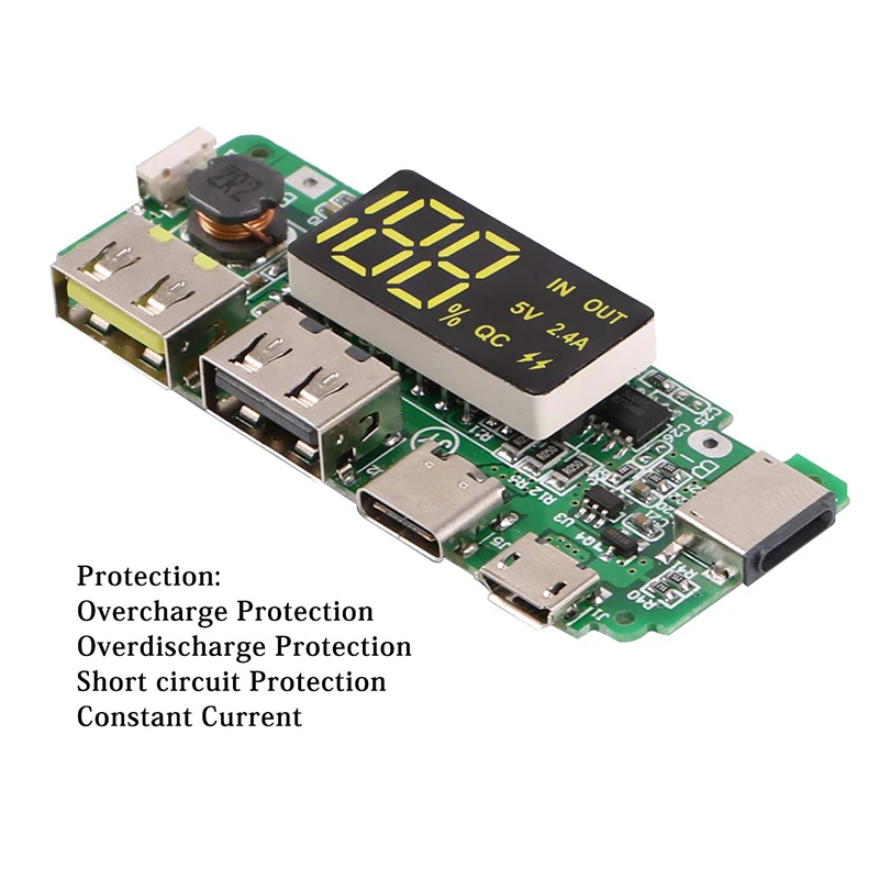 LED Dual USB 5V 2.4A Micro/Type-C USB Mobile Power Bank 18650 Charging Module Lithium Battery Charger Board Circuit Protection