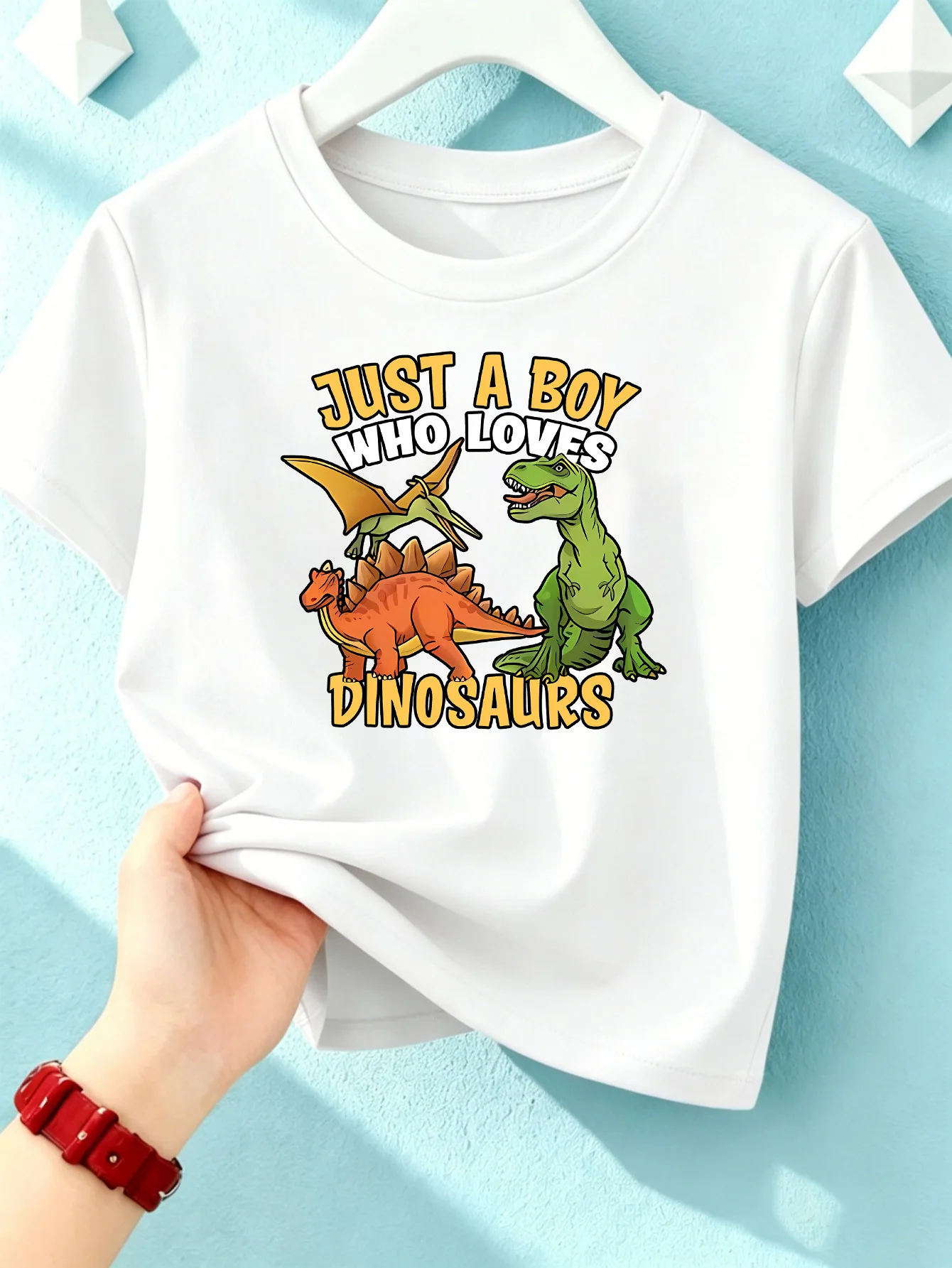Just A Boy Who Loves Dinosaurs Cartoon Dinosaur Kids T Shirt Boys Girls Short Sleeve Crew Neck Cotton Parent Matching Tops Youth