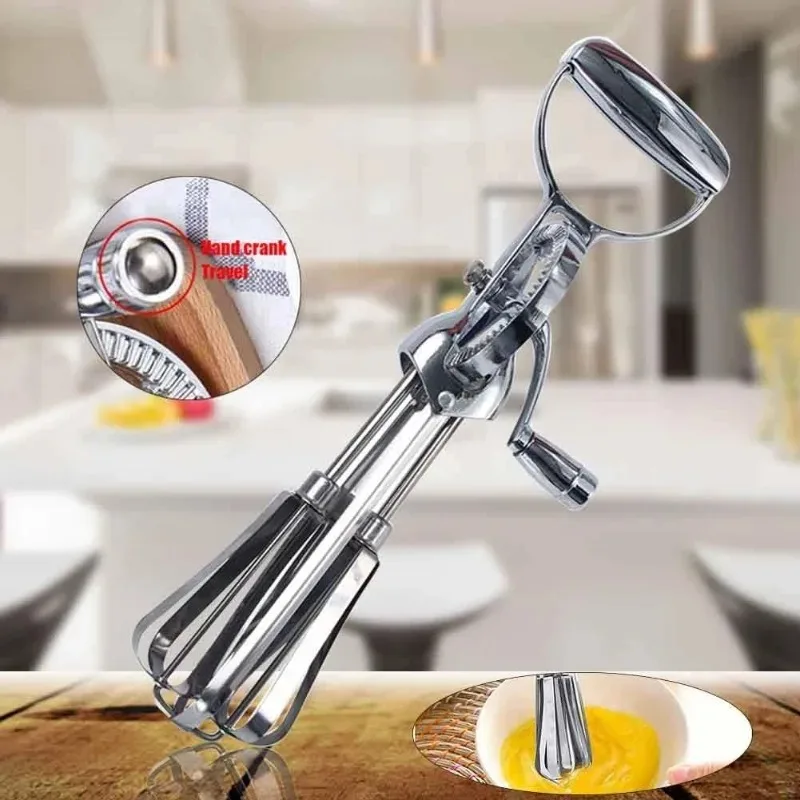 New Stainless Steel Double Rotation Multifunction Kitchen Utensils Egg Beater Hand Held Egg Beater