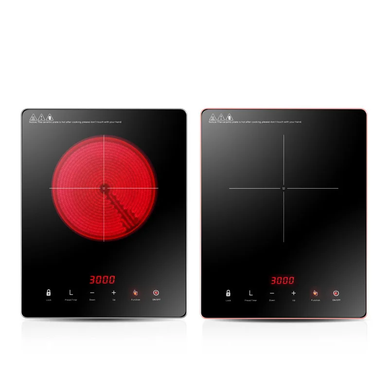Fogão cerâmico doméstico 3000w, fogão de indução embutido, 24 horas de cronometragem, borda de pacote de metal, máquina de cozinhar